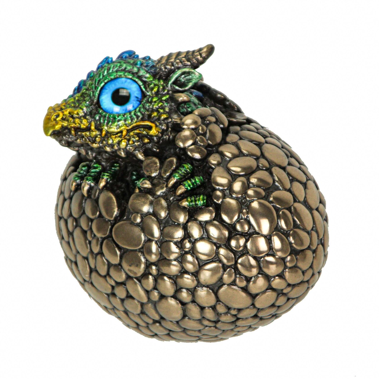 Bronze Finish Dragon Hatchling Figurine with Hand Painted Color Accents
